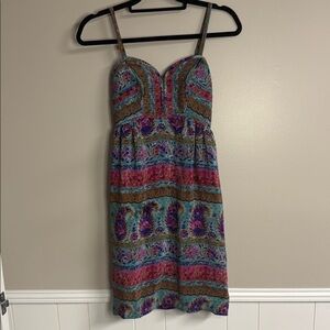 Blue and Purple Sleeveless Sundress with Sweetheart Neckline 100% Silk